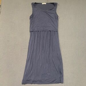 Bearsland Womens Blue Sleeveless Nursing Midi Dress Modal Blend‎ Casual Comfy S